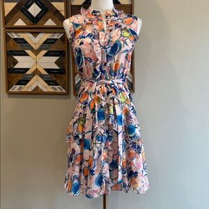 SALONI Floral Ruffle Button Down Tie Mini Dress size 0